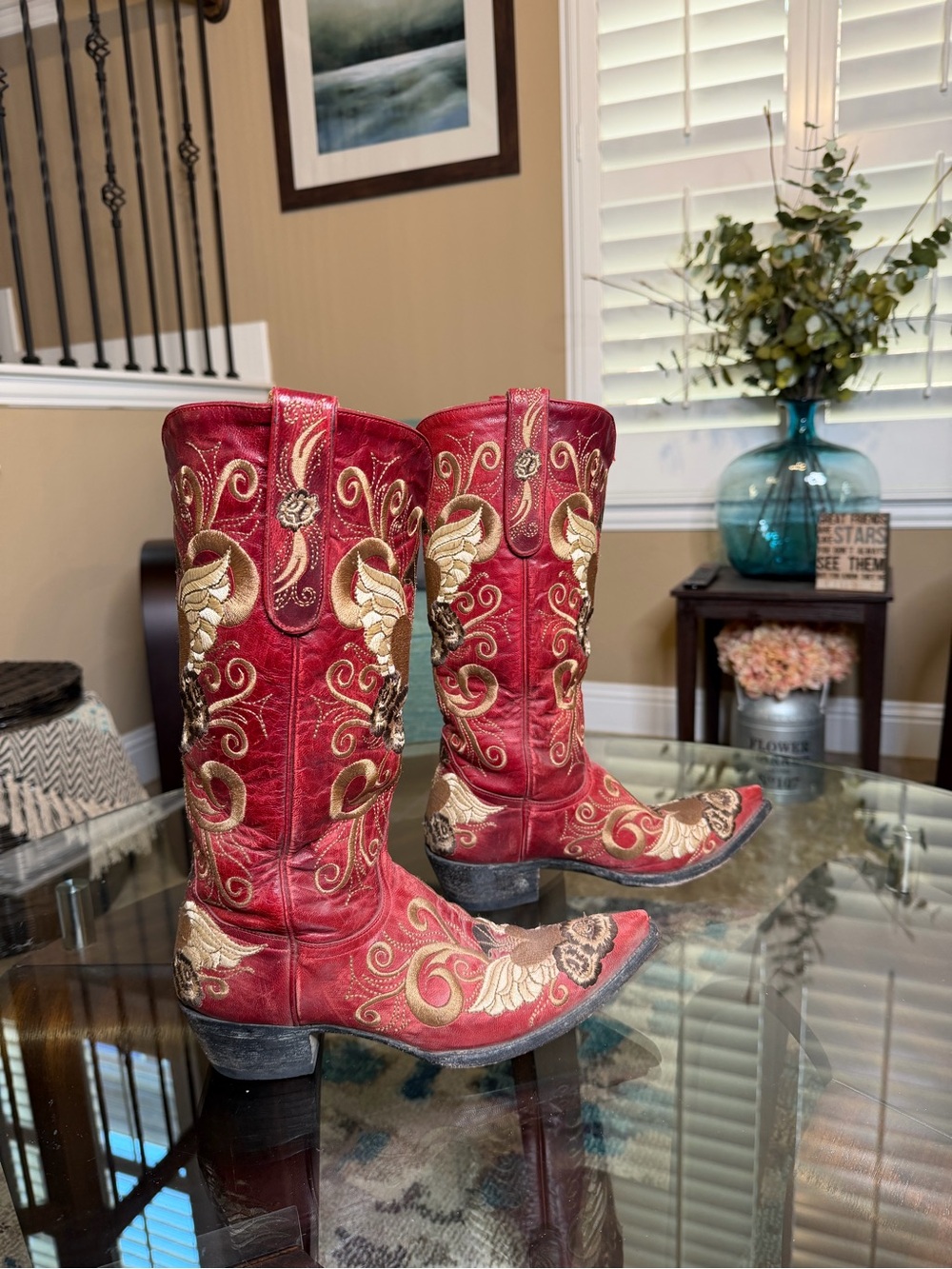 Old Gringo Grace Red Wing Heart Embroidered Cowboy Boots 7.5B - Picture 4 of 9